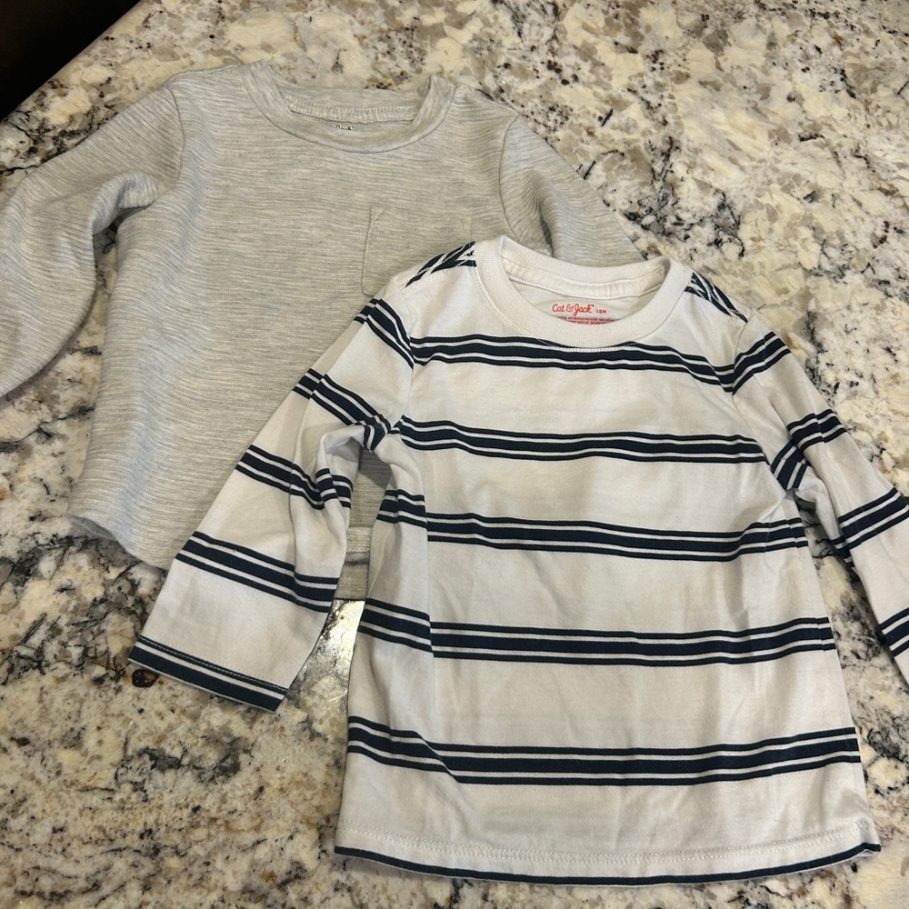 Gray and White Striped Toddler Long Sleeve Tops